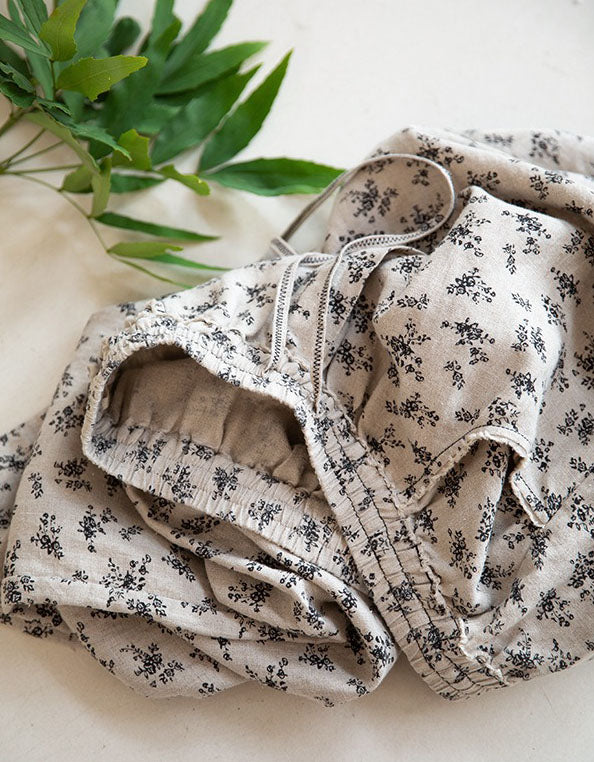 Lightweight women’s floral linen pants in relaxed wide leg cut