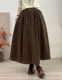 Women's Vintage Black Floral A-Line Maxi Skirt