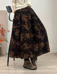 Women's Floral Print Pleated Maxi Skirt - Black
