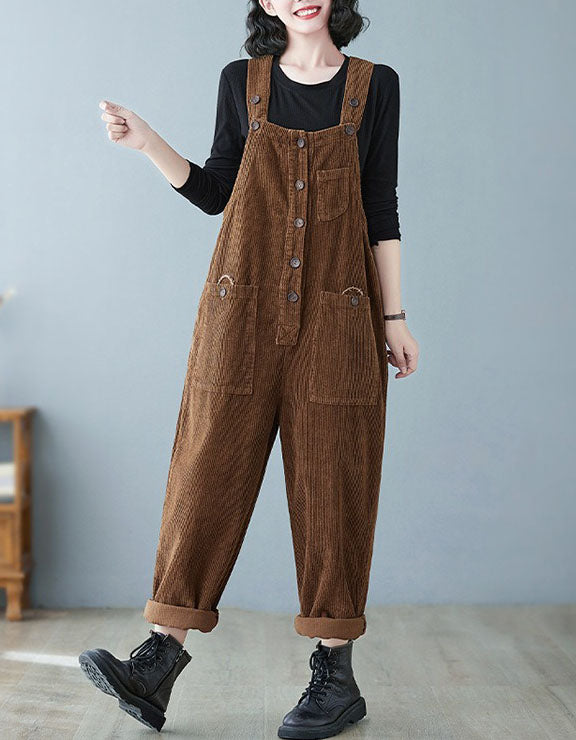 Women’s Comfortable Baggy Corduroy Loose Overalls