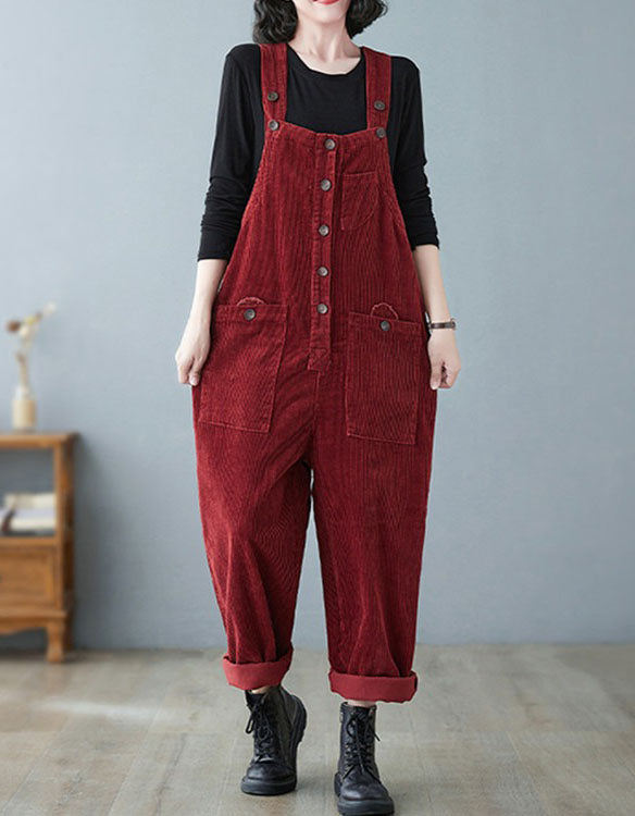 Women’s Comfortable Baggy Corduroy Loose Overalls