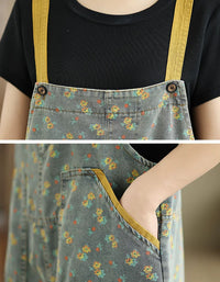 Women's Casual Floral Denim Bib Overall Jumpsuit