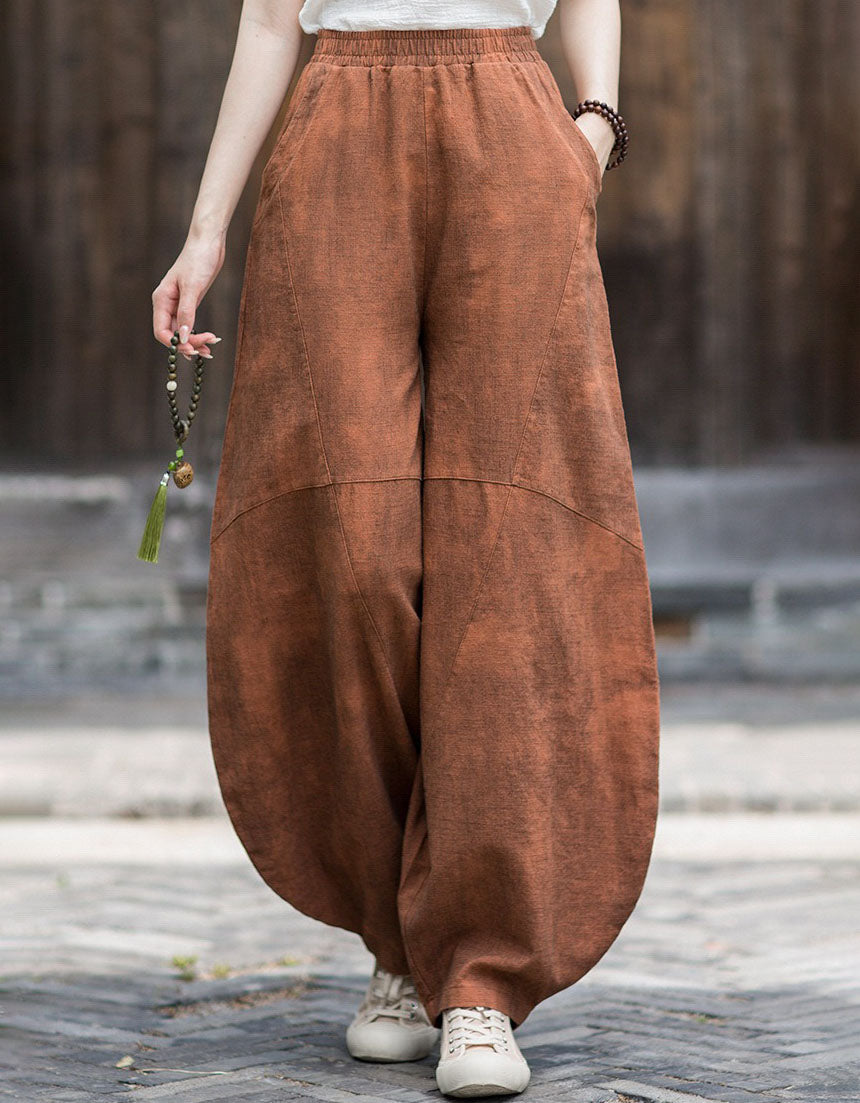 Women's Linen Harem Pants – Loose Fit Wide Leg Casual Trousers