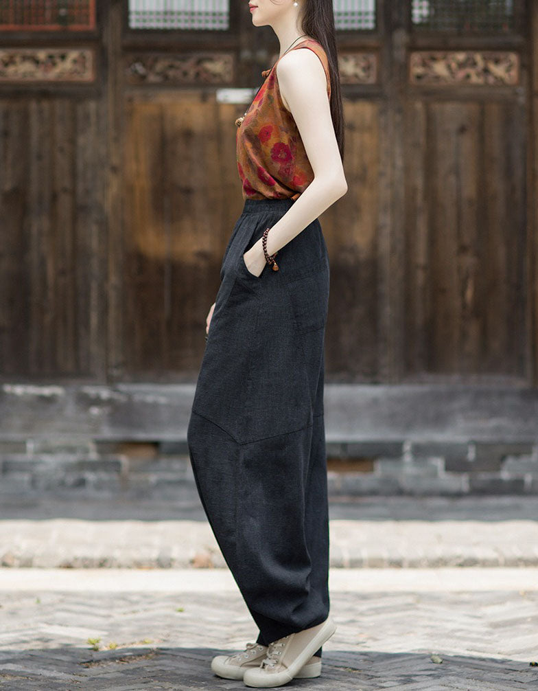 Japanese Style Linen Pants for Women – Loose Casual Harem Trousers