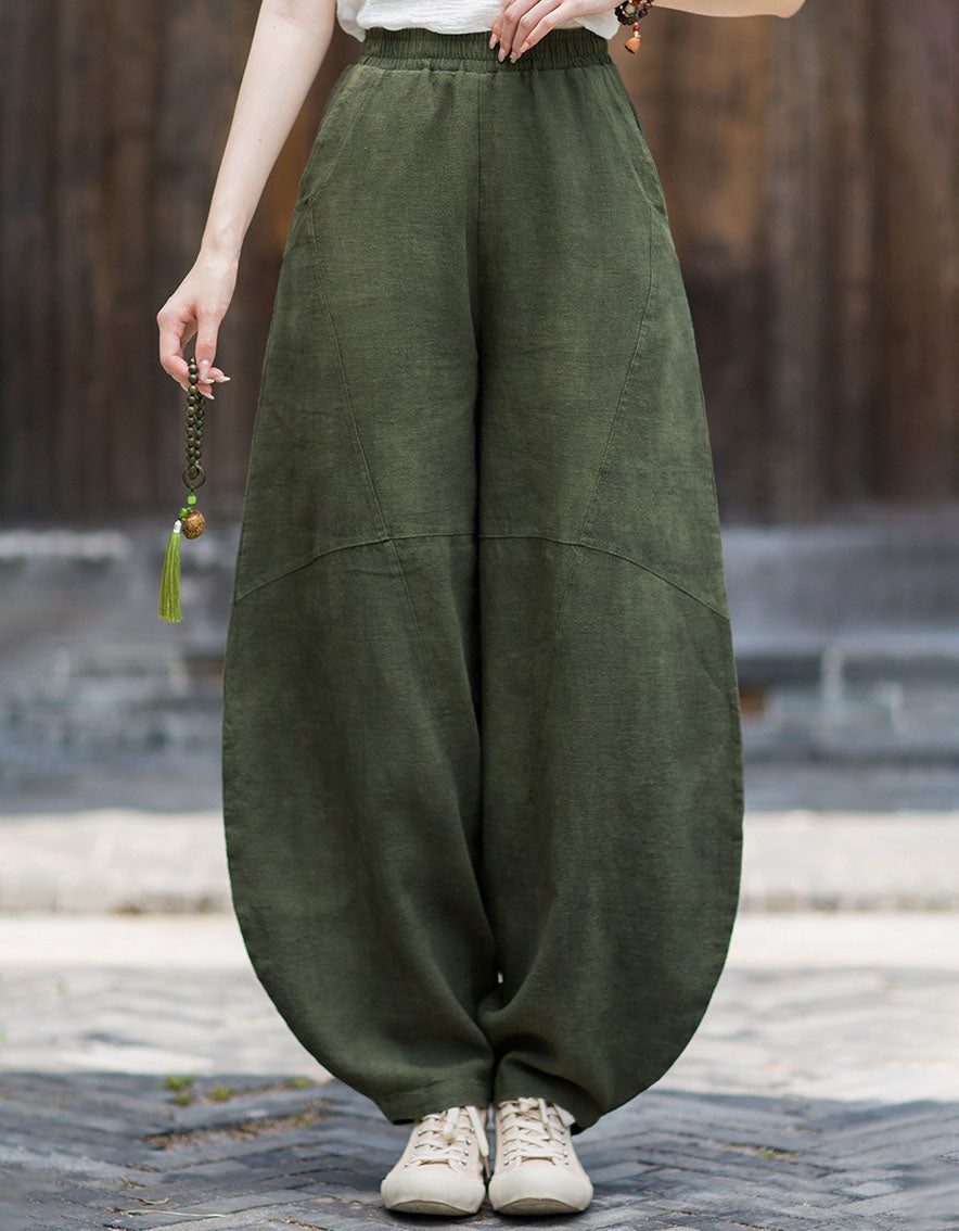 Women's Rustic Linen Harem Pants – Comfortable Loose Fit Trousers