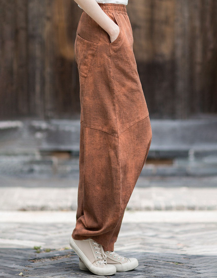 Vintage Inspired Linen Pants for Women – Loose Artistic Wide Leg Style
