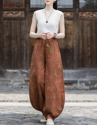 Women's Casual Linen Trousers – Loose Fit Vintage Wide Leg Pants