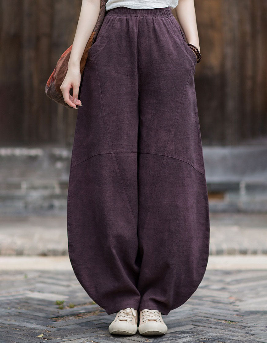 Women's Comfy Linen Pants – Vintage Balloon Fit Wide Leg Trousers