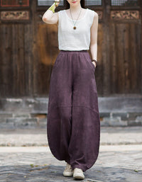 Vintage Linen Pants for Women – Relaxed Harem Style Wide Leg Trousers