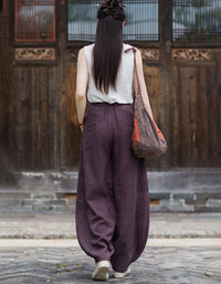 Women's Natural Linen Pants – Vintage Loose Fit Balloon Trousers