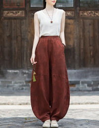 Women's Wide Leg Linen Pants – Vintage Relaxed Fit Harem Trousers