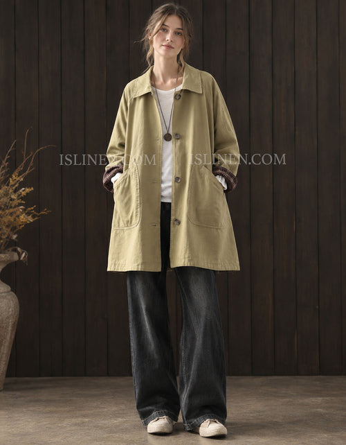 Women Vintage Button Front Utility Coat with Pockets