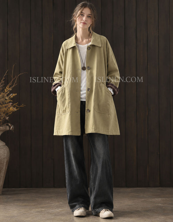 Women Vintage Button Front Utility Coat with Pockets