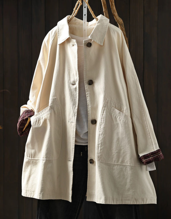 Women Casual Collared Button Front Coat with Pockets