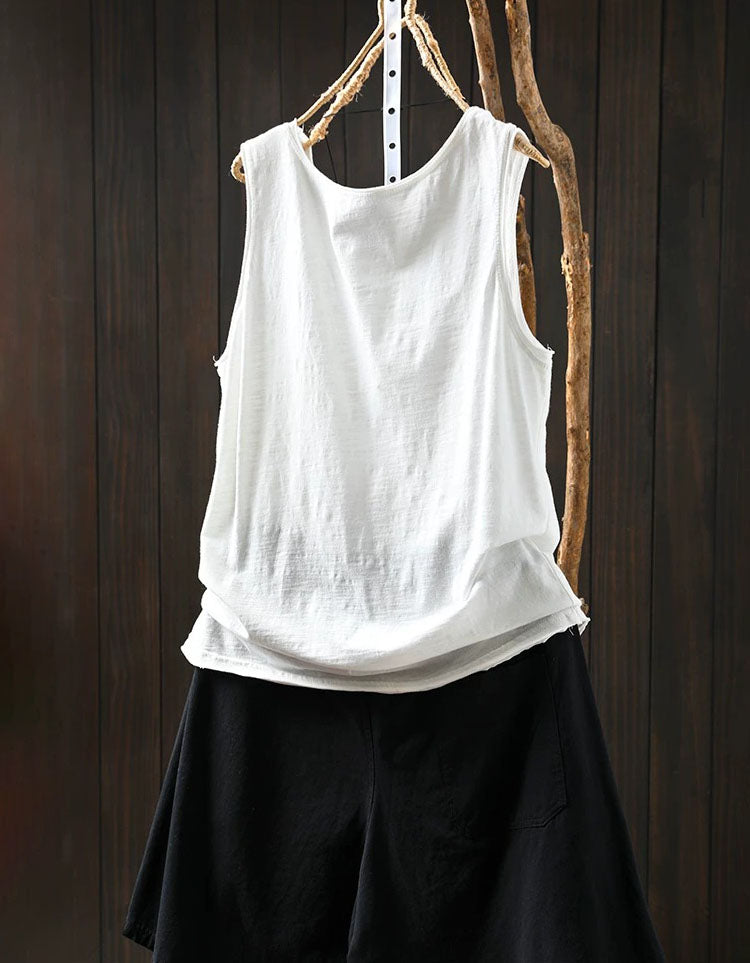 Boho Purple Linen Sleeveless Round Neck Tank Top