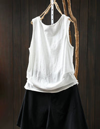 Boho Purple Linen Sleeveless Round Neck Tank Top