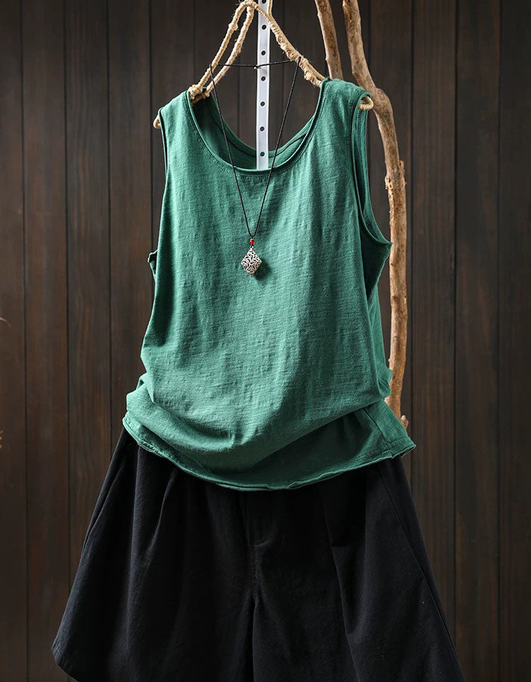 Women's Relaxed Purple Linen Sleeveless Tunic Top