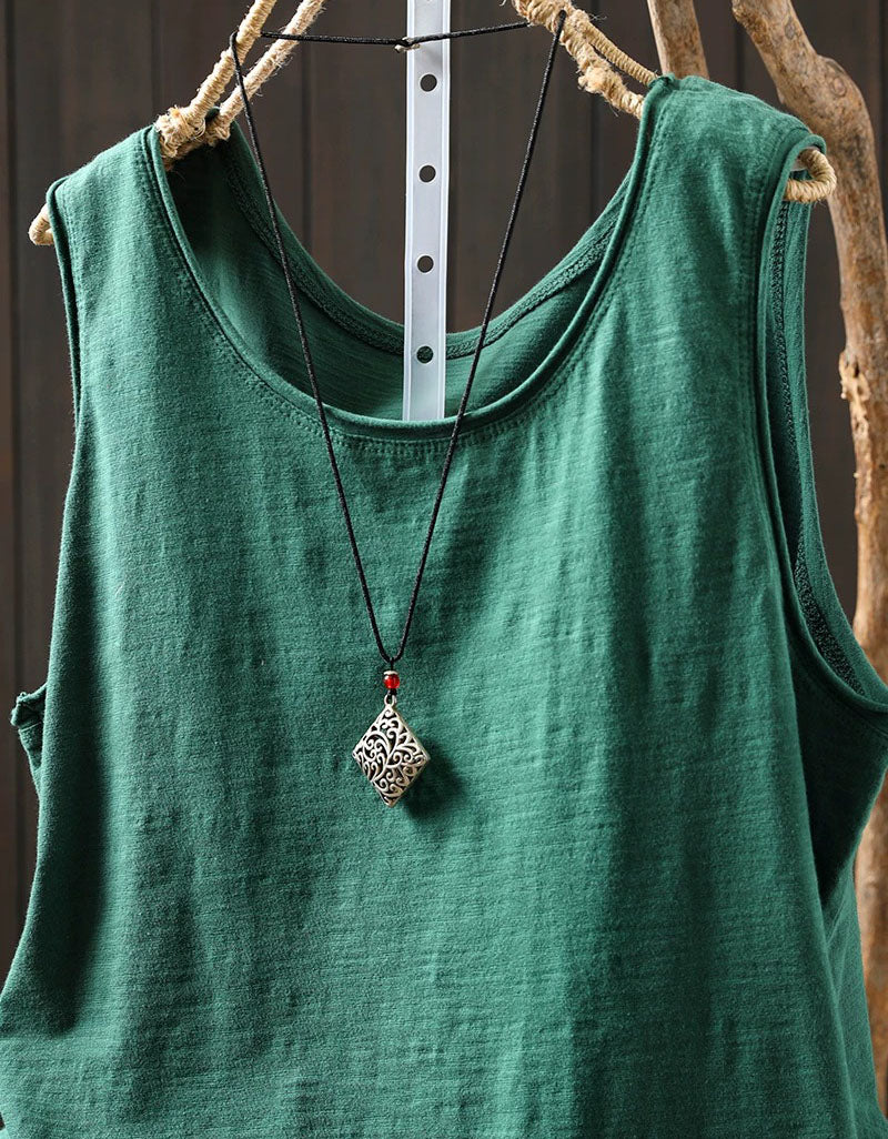 Breathable Purple Linen Sleeveless Loose Fit Top