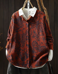 Women's Vintage Botanical Cardigan – Floral Knit Button Front Sweater