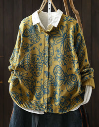 Women's Retro Floral Cardigan – Loose Fit Button Front Knit Sweater