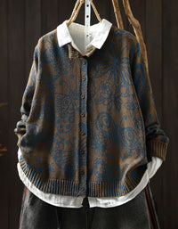 Women's Floral Pattern Cardigan – Vintage Button Front Knit Sweater