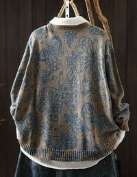 Vintage Khaki Floral Cardigan – Women's Khaki Knit Button Front Sweater