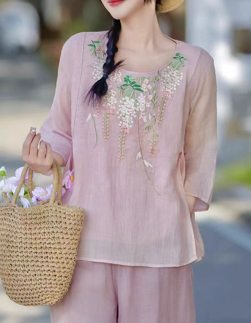 Women's Comfortable Round Neck Embroidery Shirts