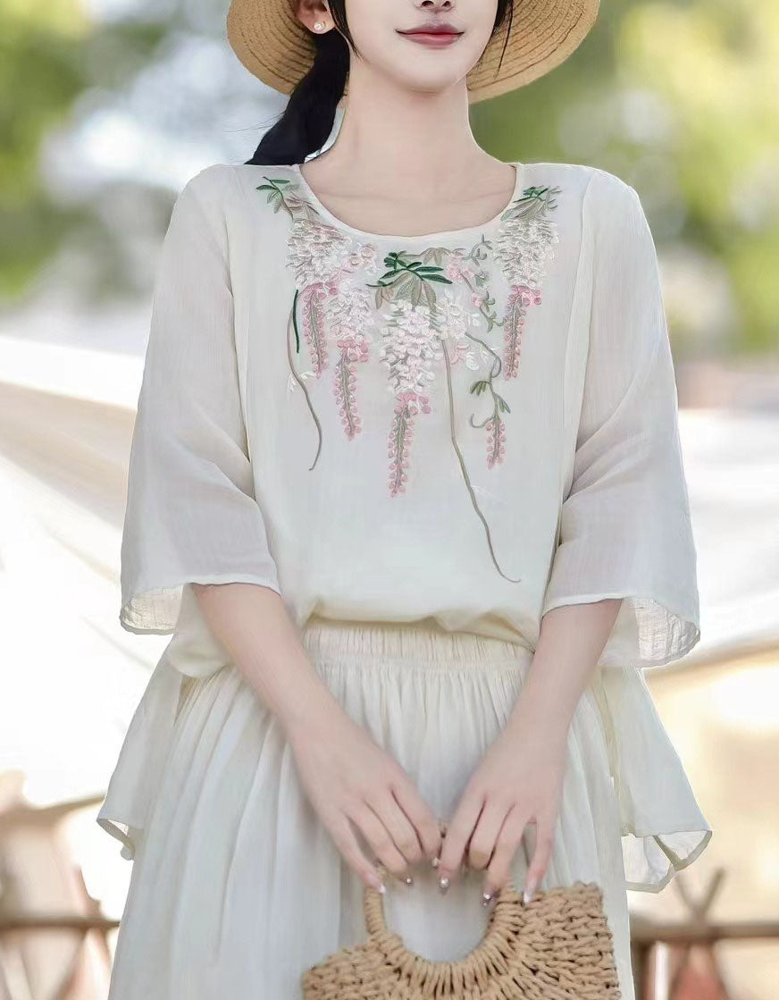 Women's Comfortable Round Neck Embroidery Shirts