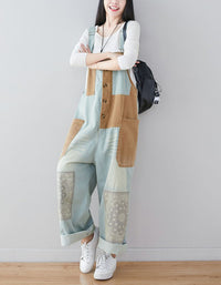 Women's Denim Patch Oversize Loose Wide-Leg Jumpsuit
