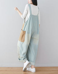 Women's Denim Patch Oversize Loose Wide-Leg Jumpsuit