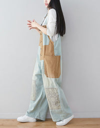 Women's Denim Patch Oversize Loose Wide-Leg Jumpsuit