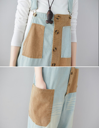 Women's Denim Patch Oversize Loose Wide-Leg Jumpsuit