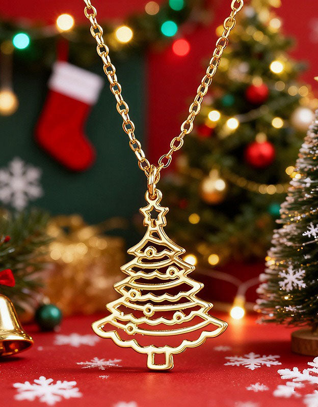 Women’s Elegant Hollow Christmas Tree Pendant Necklace