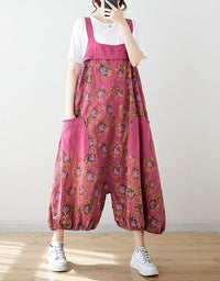 Vintage floral denim jumpsuit loose fit style