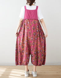 Bohemian floral denim jumpsuit casual wear