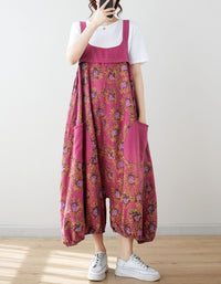 Women’s floral denim harem jumpsuit front view