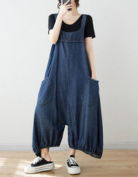 Women’s Floral Denim Harem Jumpsuit with Pockets