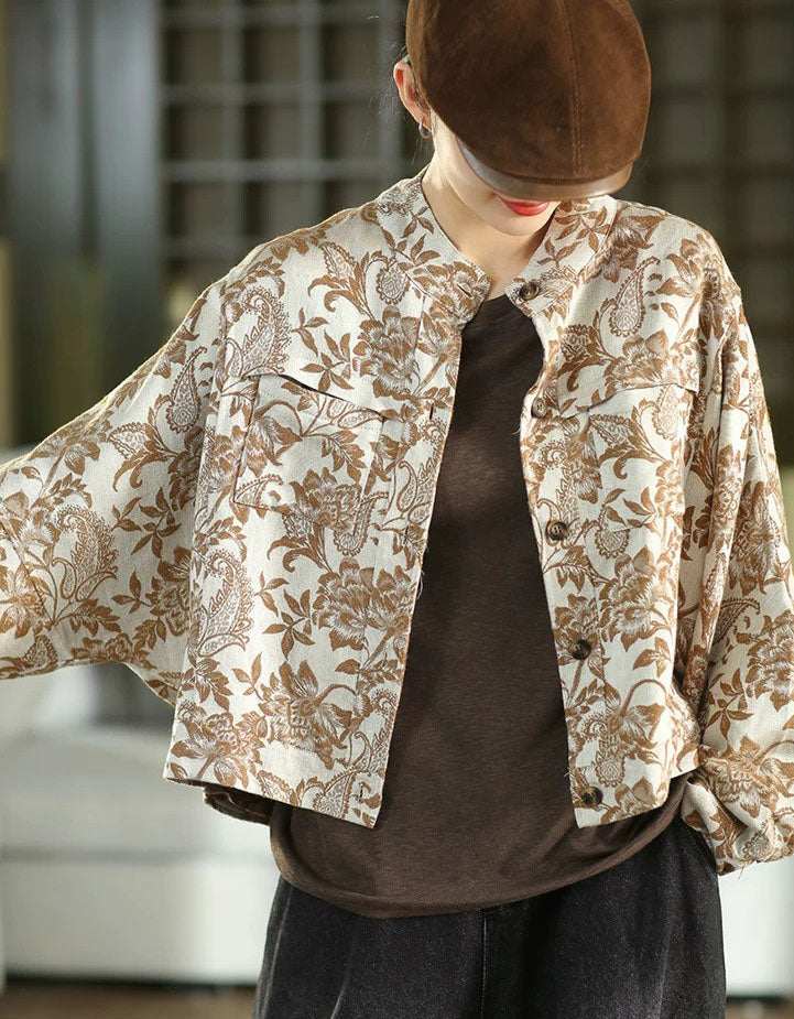 Vintage floral button front jacket with patch pockets