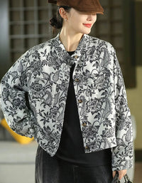Women's Vintage Floral Jacquard Button Up Jacket Top