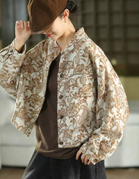 Women's Floral Jacquard Cropped Button Front Jacket