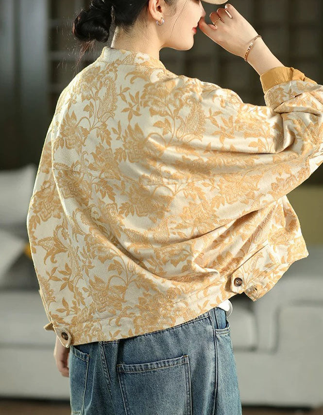 Women's floral patterned cropped jacket with collar