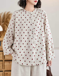 Women’s Floral Button Front Linen Blouse with Long Sleeves