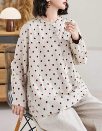 Women’s floral mandarin collar linen blouse
