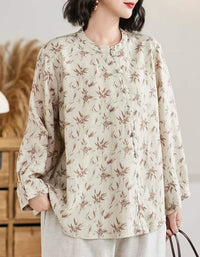 Women’s vintage floral button front linen blouse