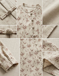 Floral printed linen blouse with long sleeves for women