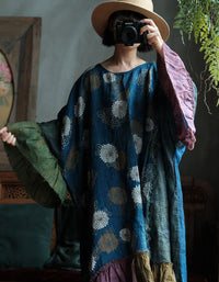 Women's breathable floral linen maxi dress in vintage bohemian style