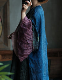 Casual women's boho linen dress with long sleeves and tiered hem