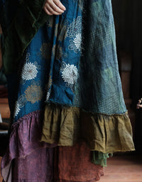 Women's Relaxed Fit Linen Maxi Dress with Artistic Floral Print