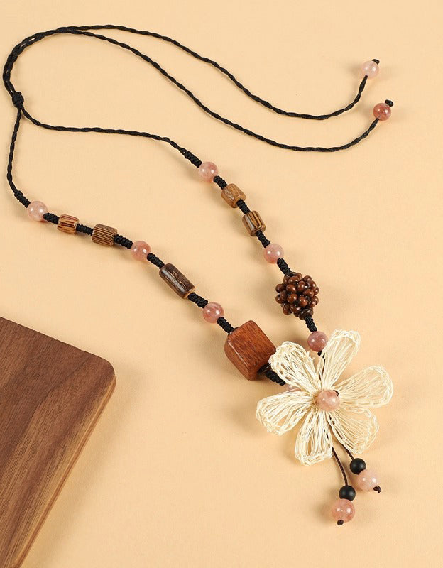 Women's Handmade Floral Wooden Beaded Necklace
