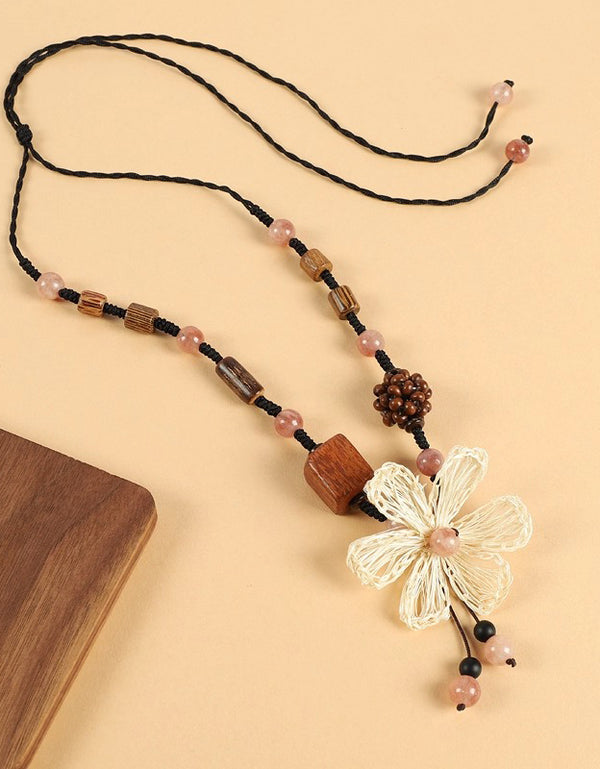 Women's Handmade Floral Wooden Beaded Necklace